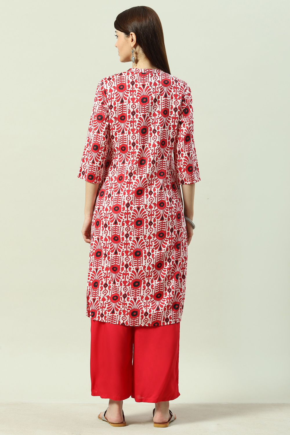 Red LIVA Kurta Set image number 4