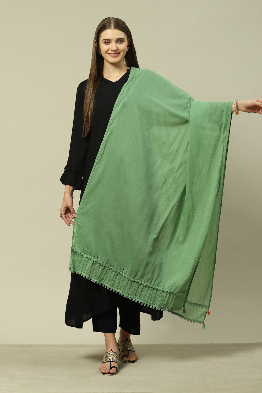 Peach Cotton Solid Dupatta image number 0
