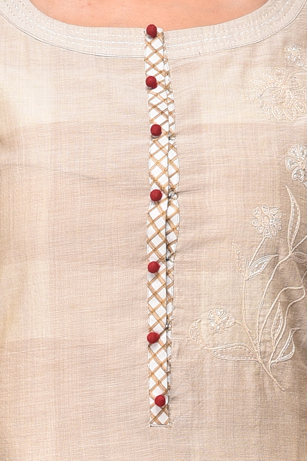 Beige A-Line Cotton Kurta image number 4