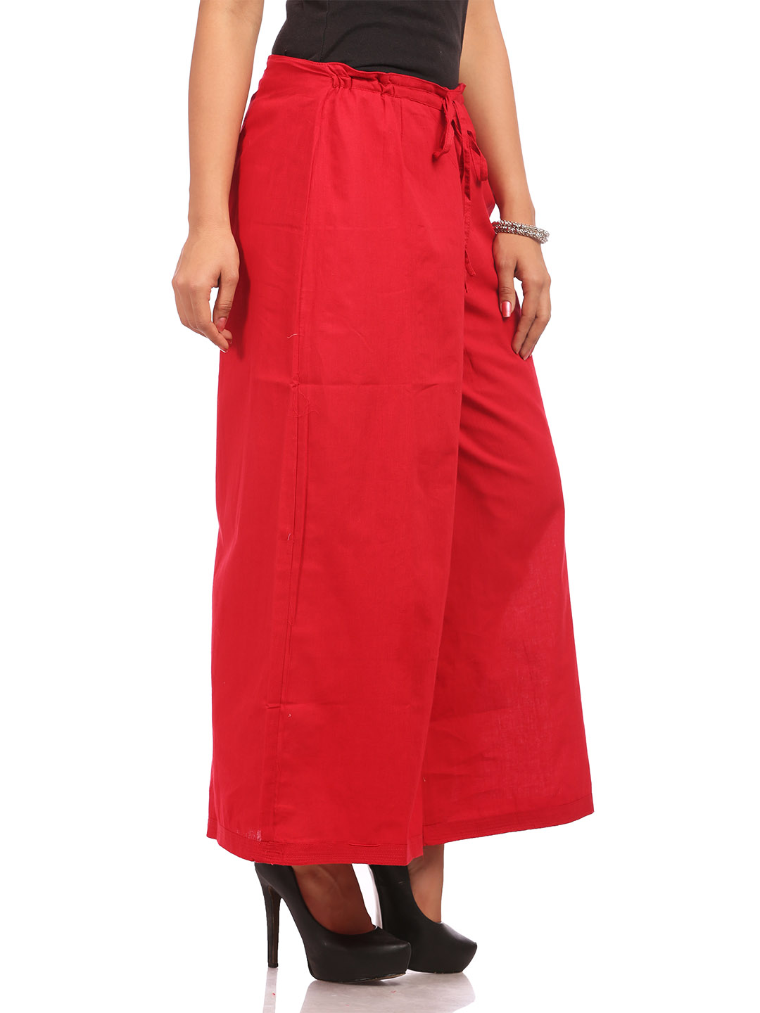 Red Asymmetric Cotton Palazzo image number 1