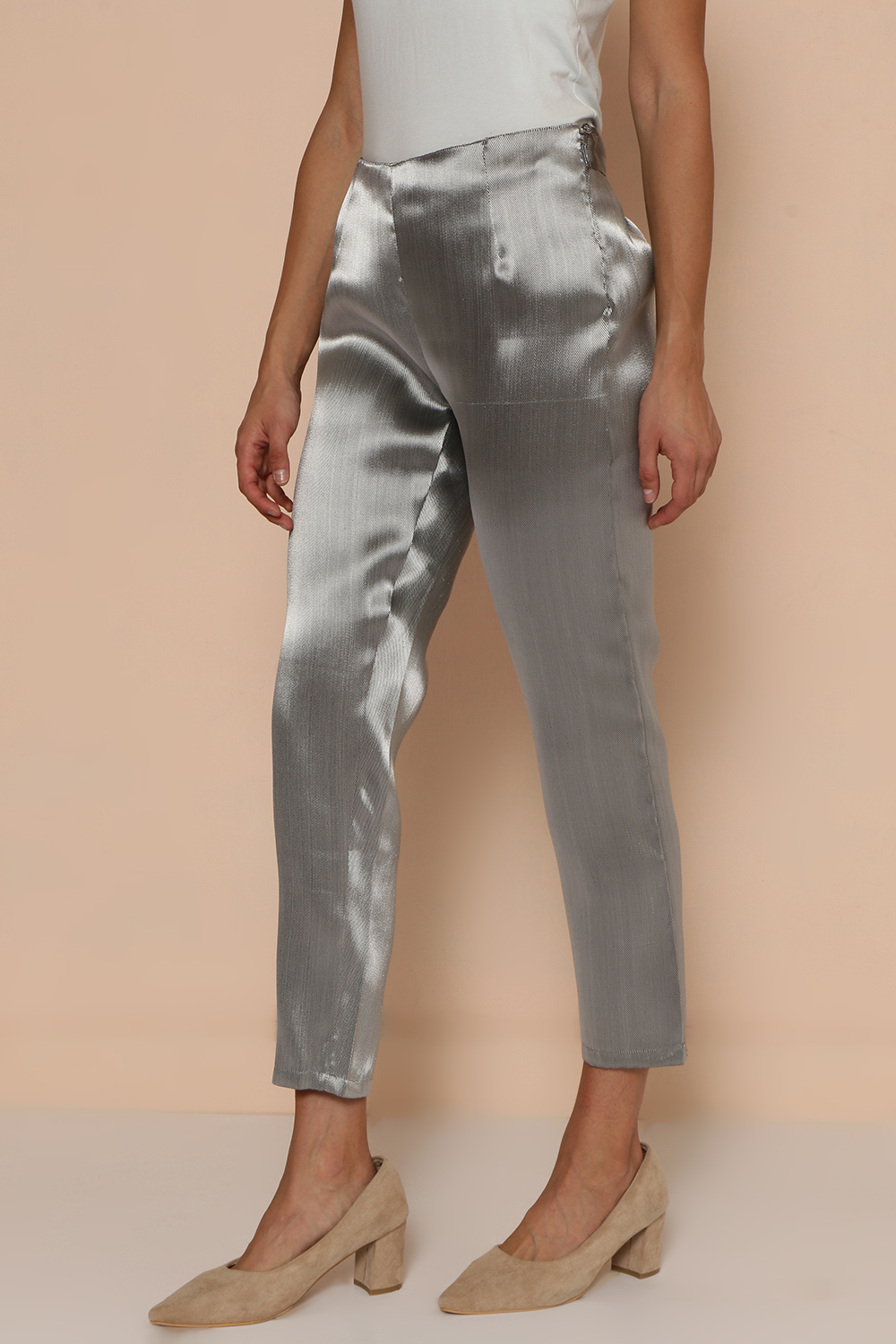 Silver Polyester Slim Pants image number 1
