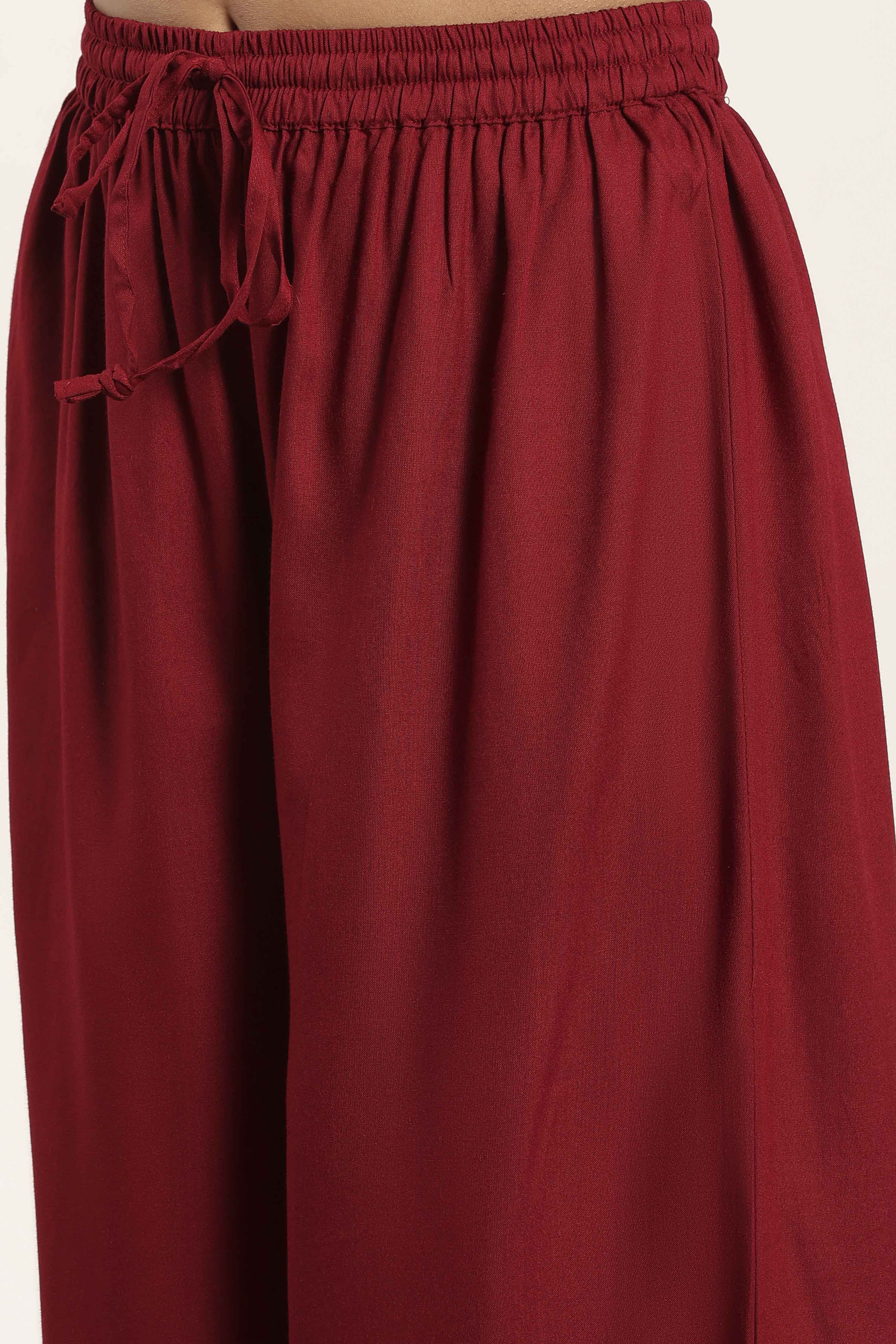 Maroon Viscose Rayon Straight Kurta Pants Set image number 2