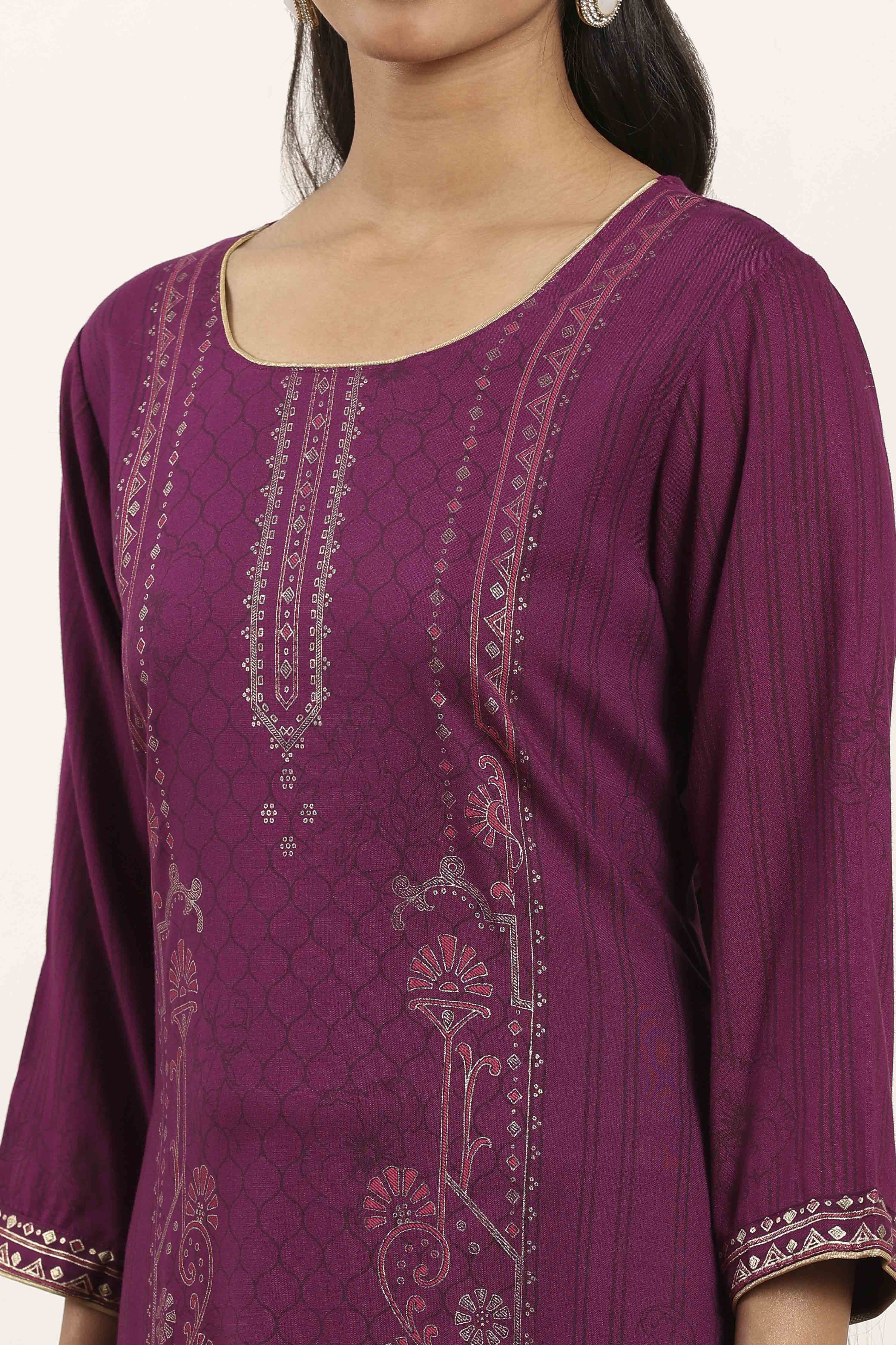 Purple Viscose Rayon Straight Kurta Pants Set image number 1