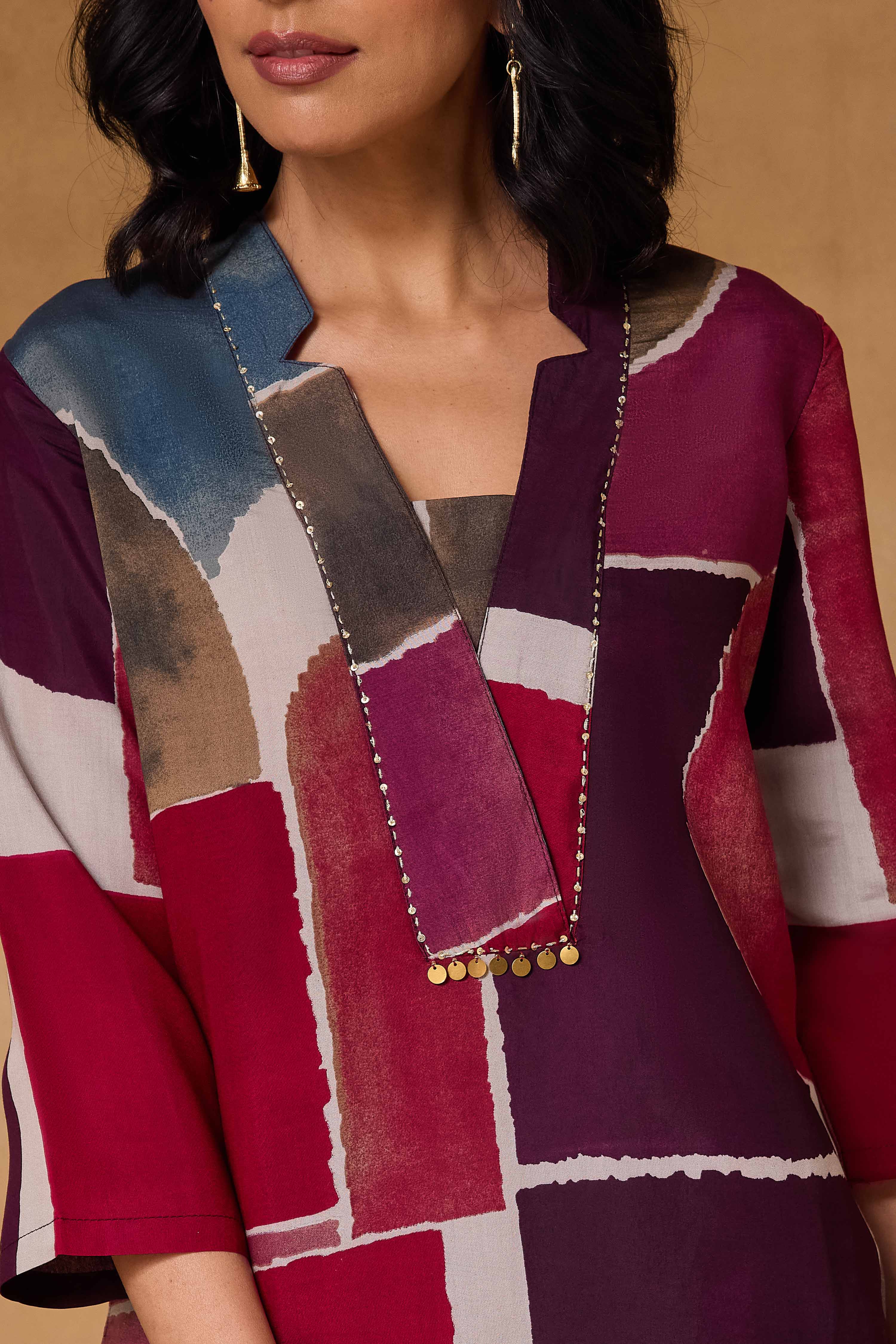 Maroon Cotton Polyester Straight Printed Kurta image number 1