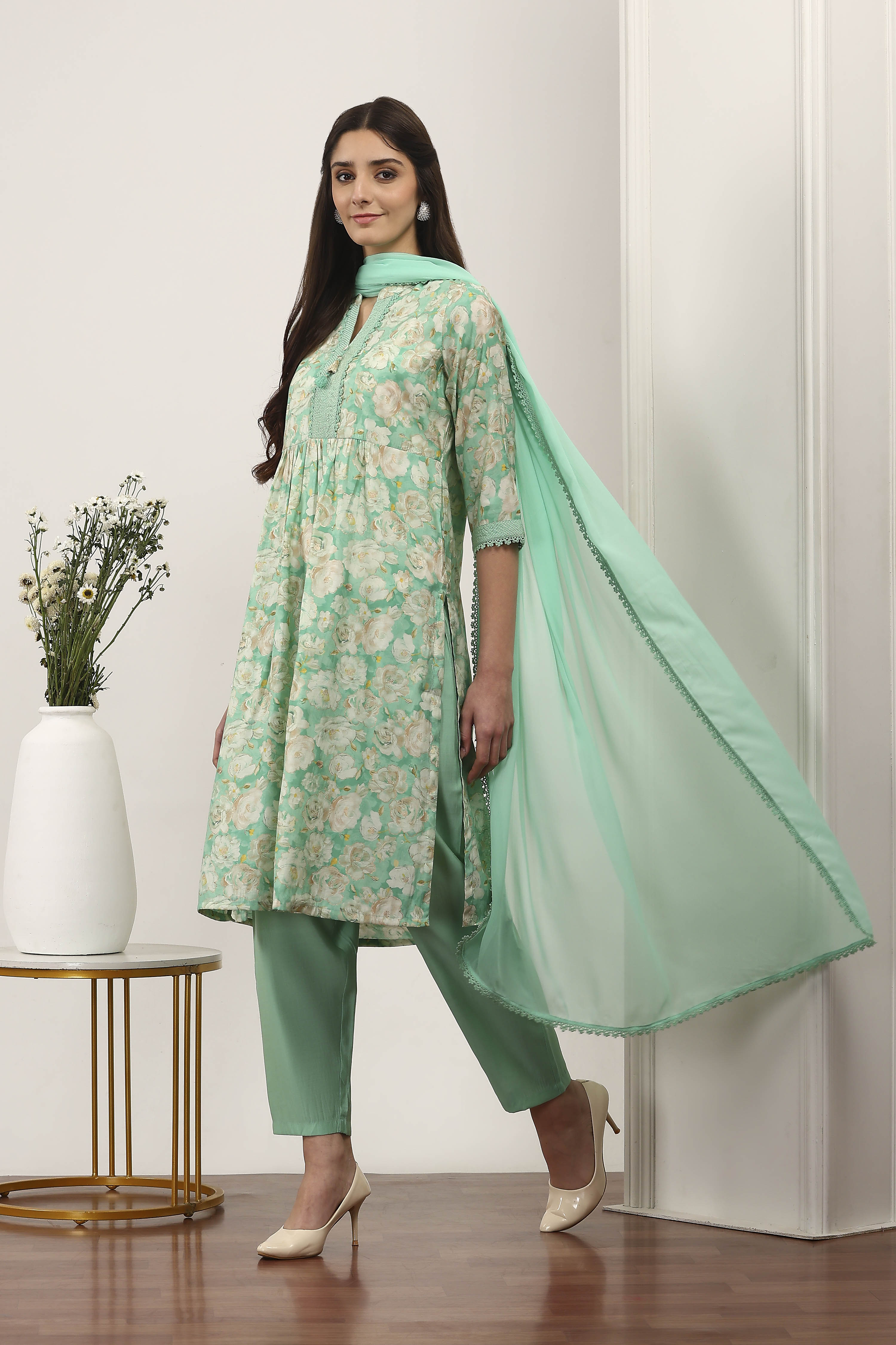 Pink Viscose Polyester Gathered Suit Sets image number 0