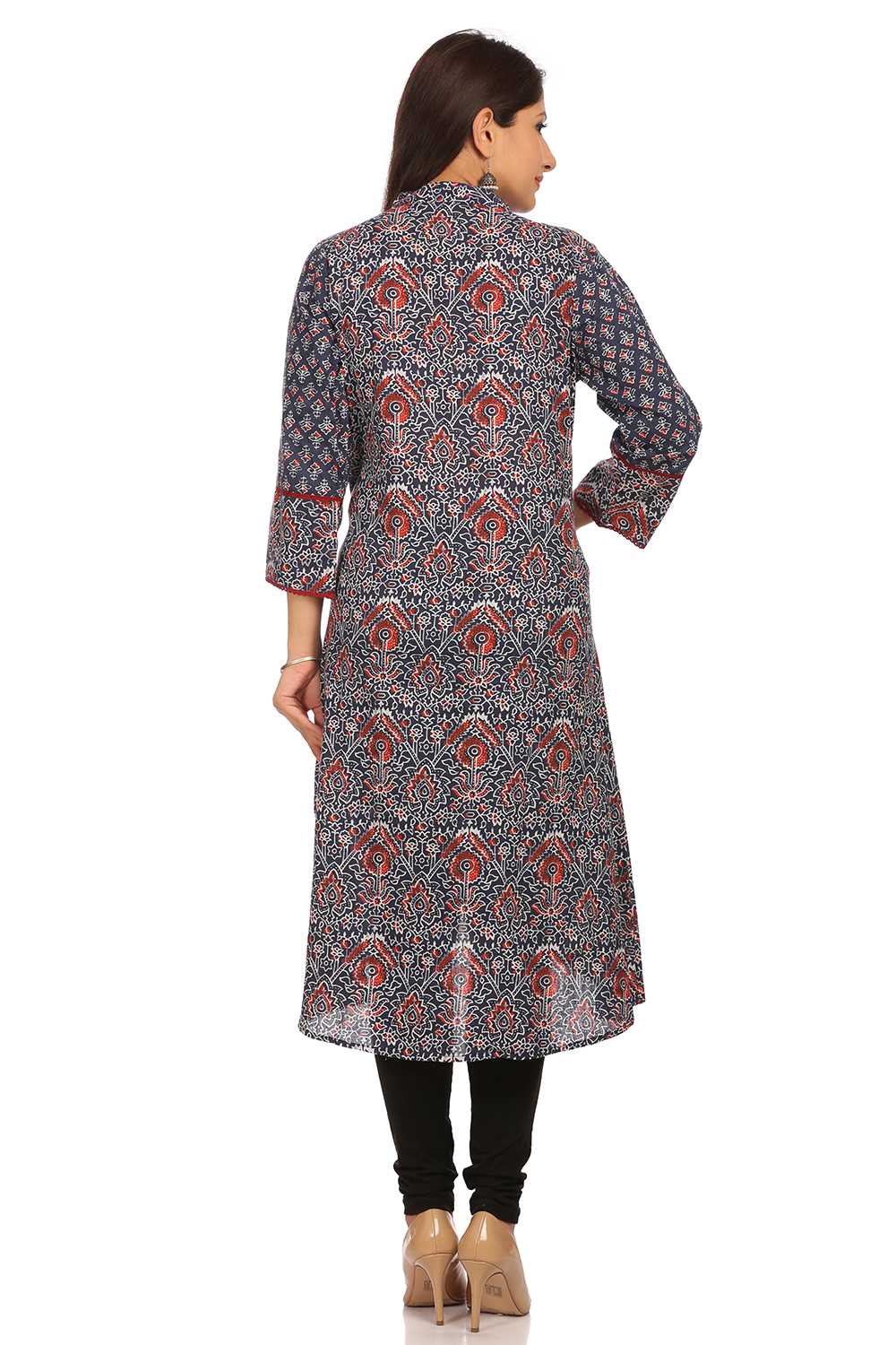 Blue Asymmetric Cotton Kurta image number 3