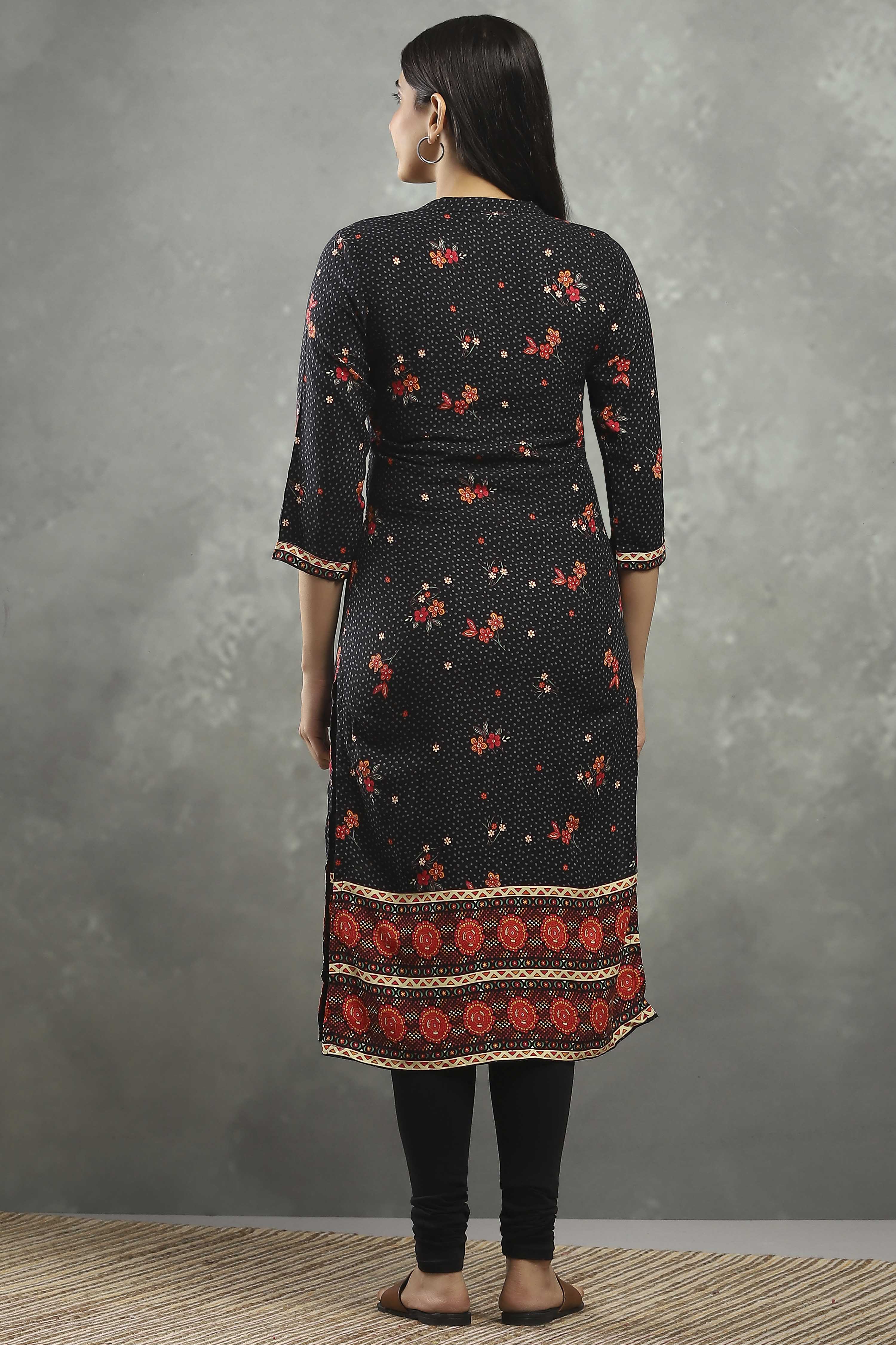 Black Viscose Straight Kurta Pants Set image number 4