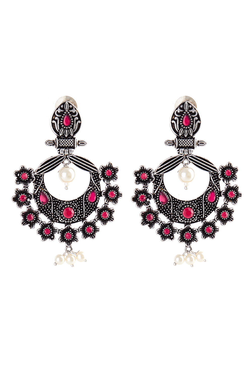 Dark pink Metal Brass Earrings image number 2