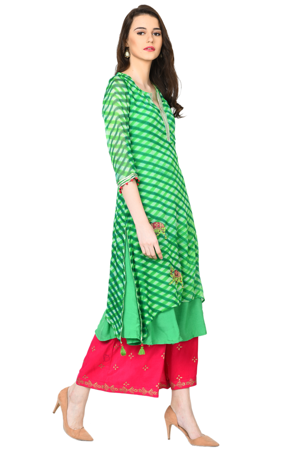 Green A-Line Polyester Kurta image number 2