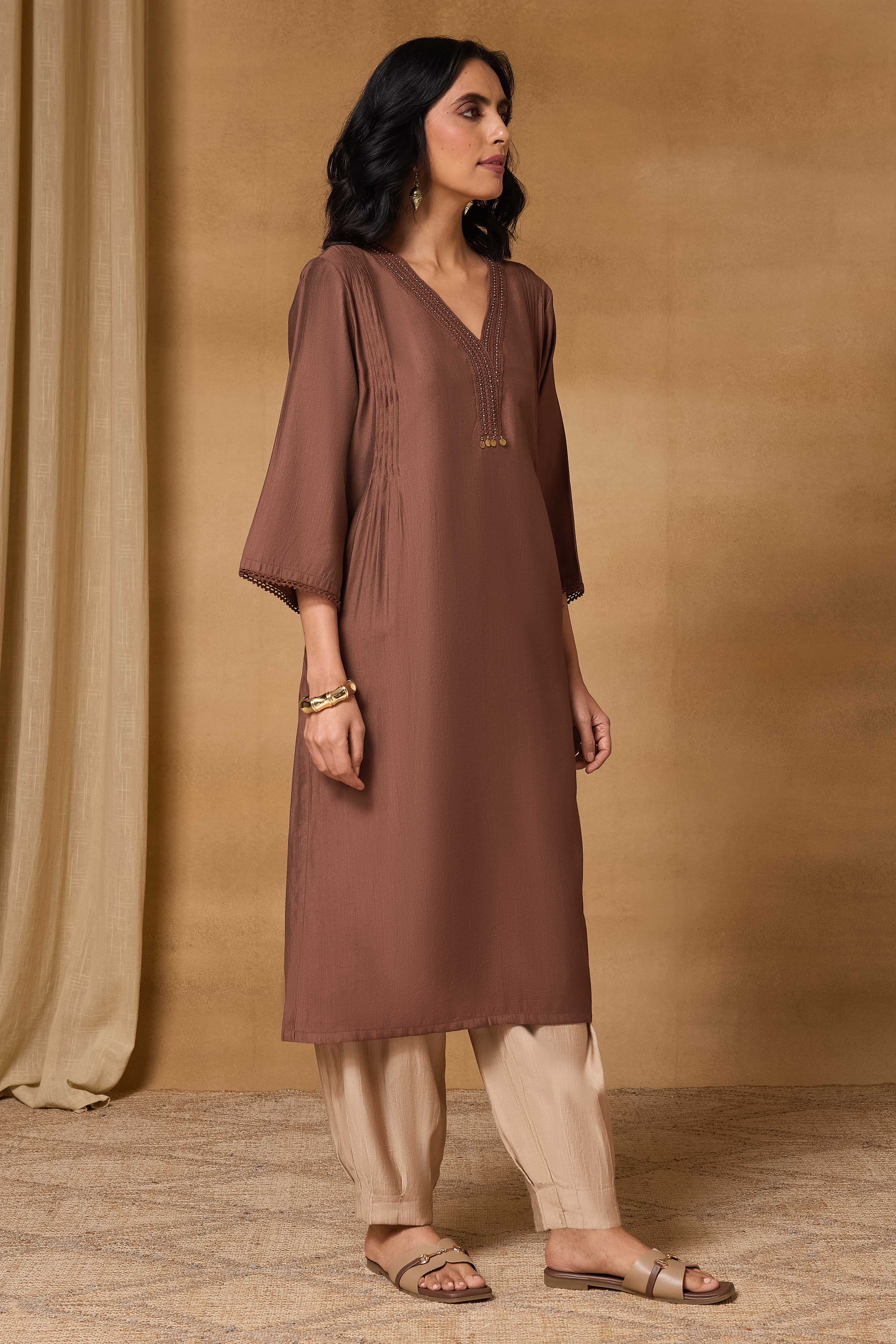 Teal Viscose Blend Straight Solid Kurta image number 5