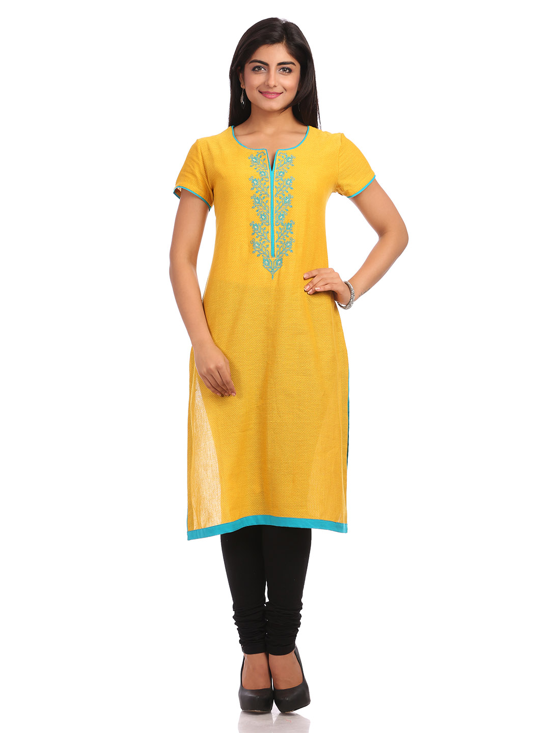 Mustard Straight Cotton Kurta image number 0