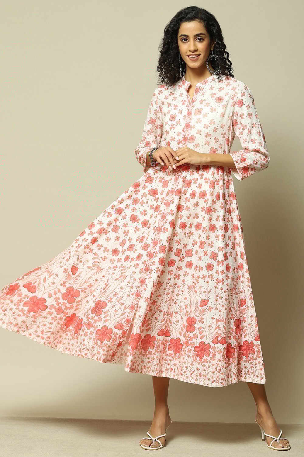 White Rayon Anarkali Printed Dress image number 0
