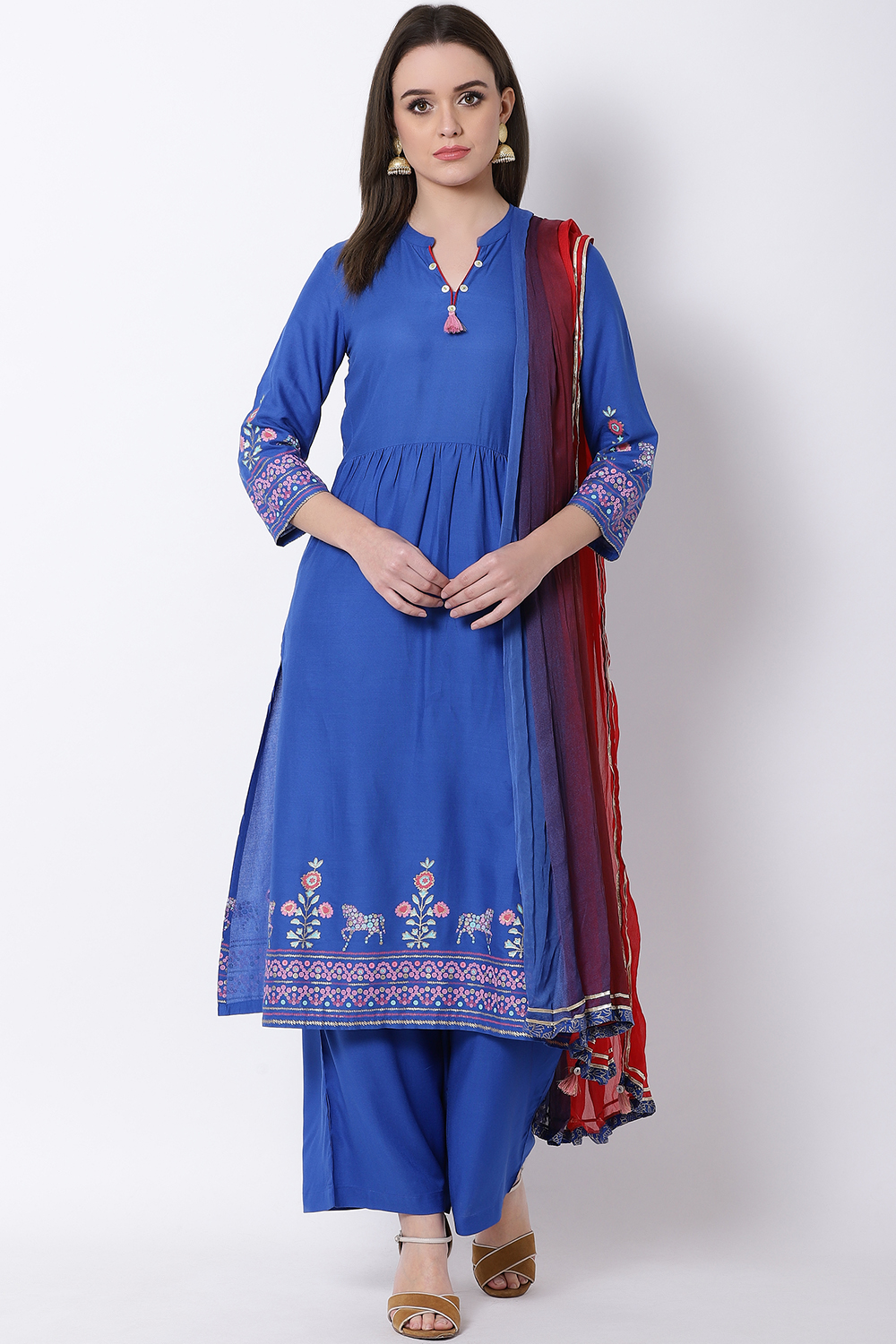 Blue Viscose A-Line Kurta image number 4