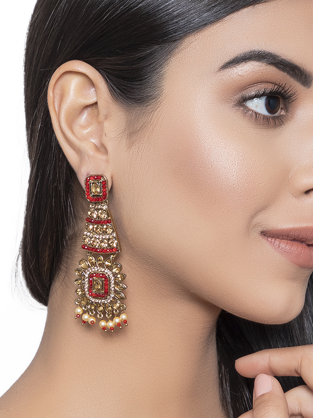 Red Metal Brass Earring image number 1