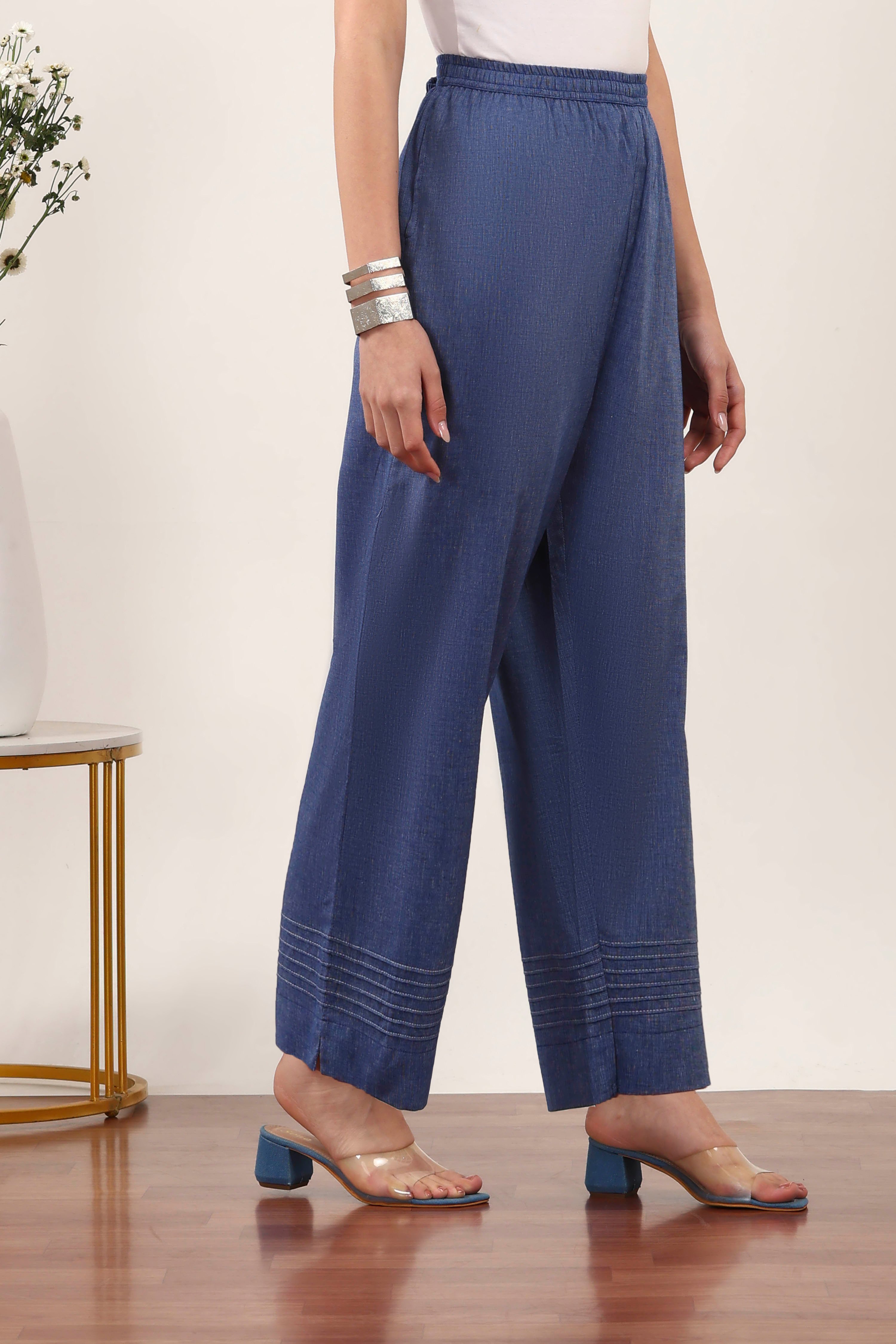 Blue Cotton Palazzos & Culottes image number 4