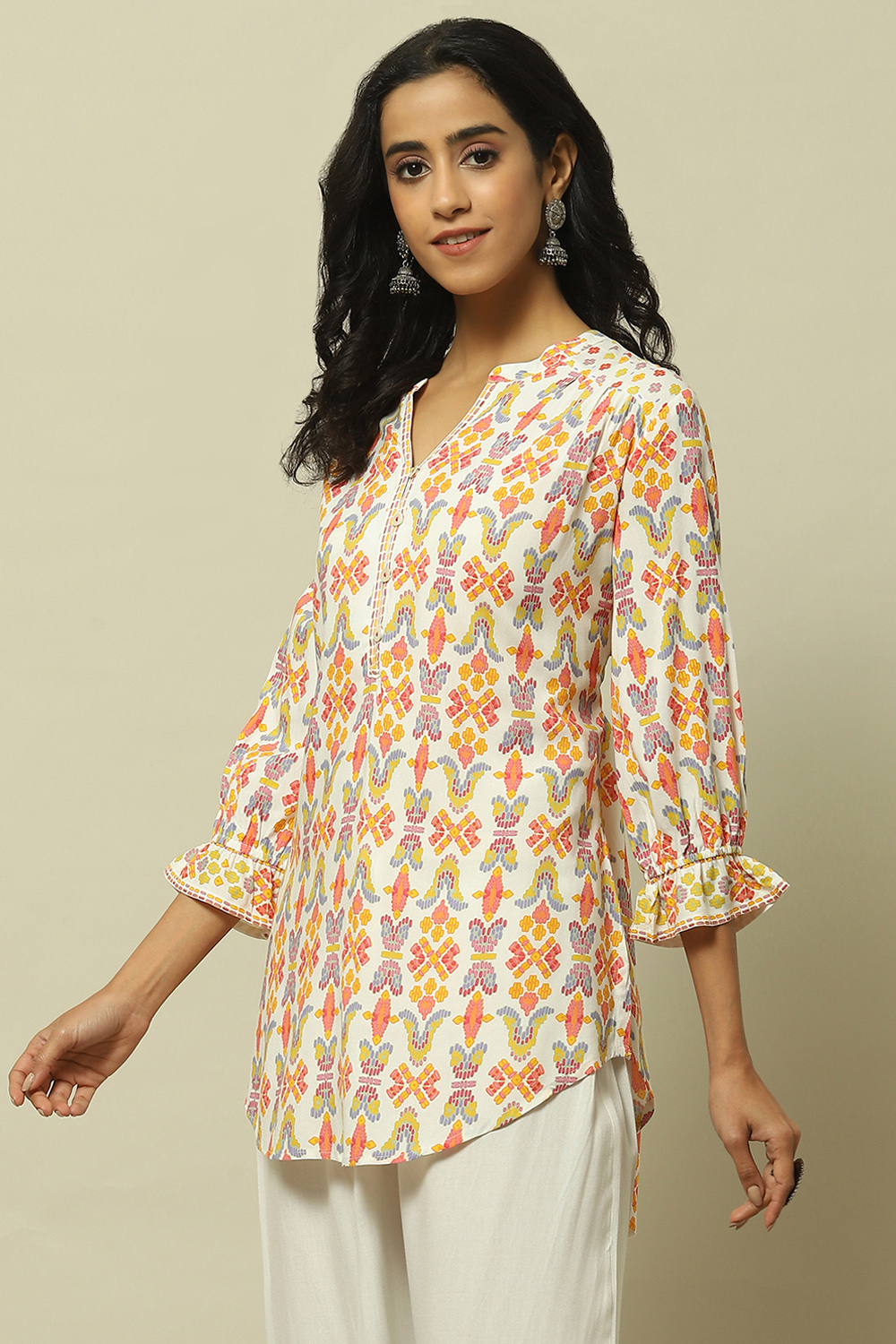 Off-white Printed Straight Kurti image number 2