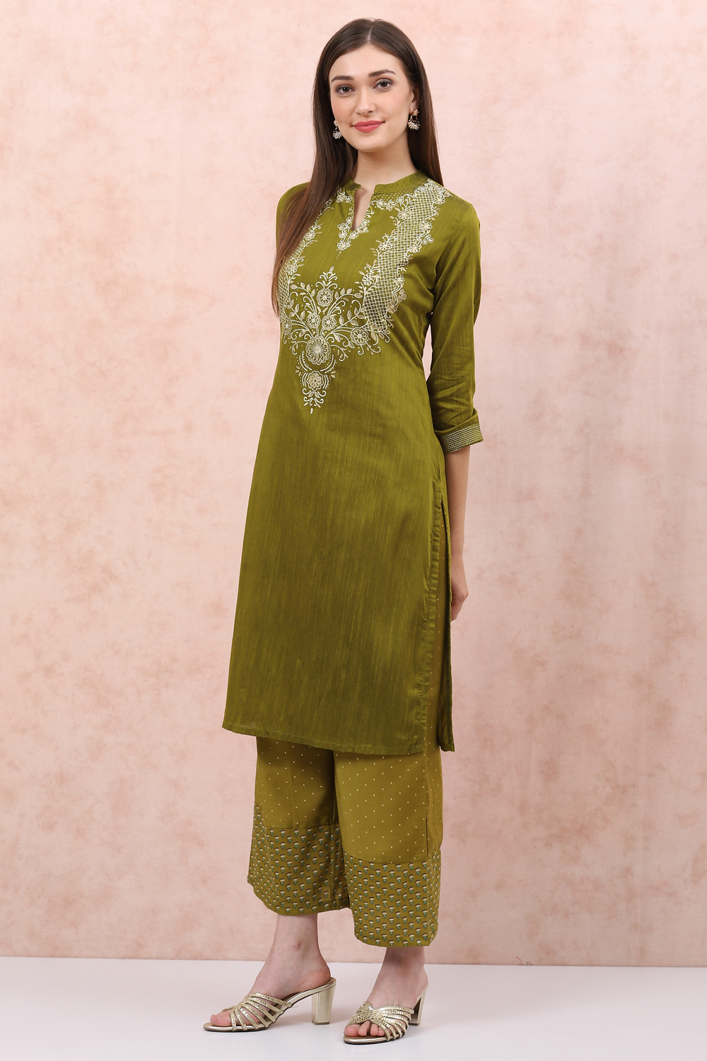 Green Art Silk Straight Kurta image number 2