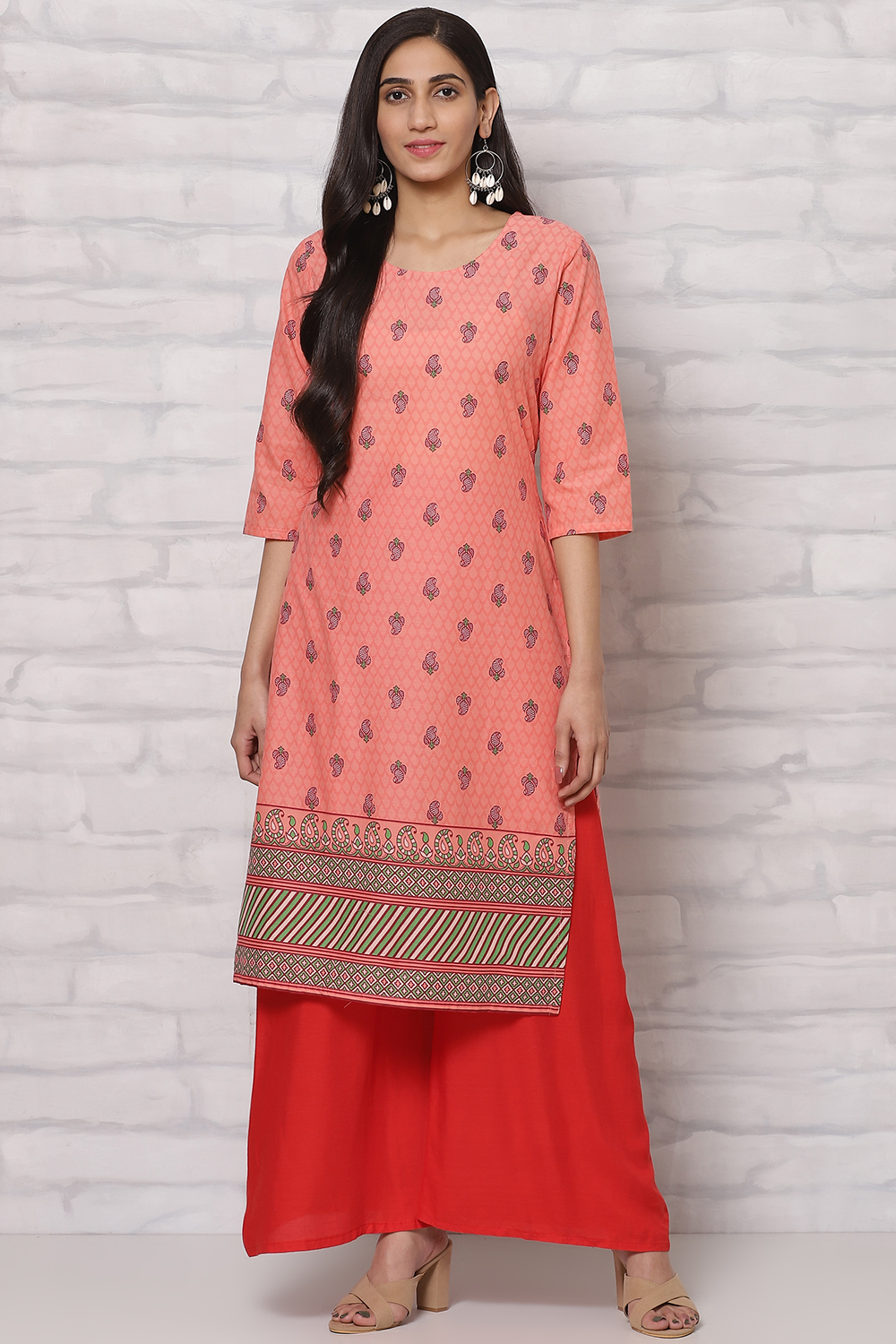 Coral Cotton Straight Kurta image number 0