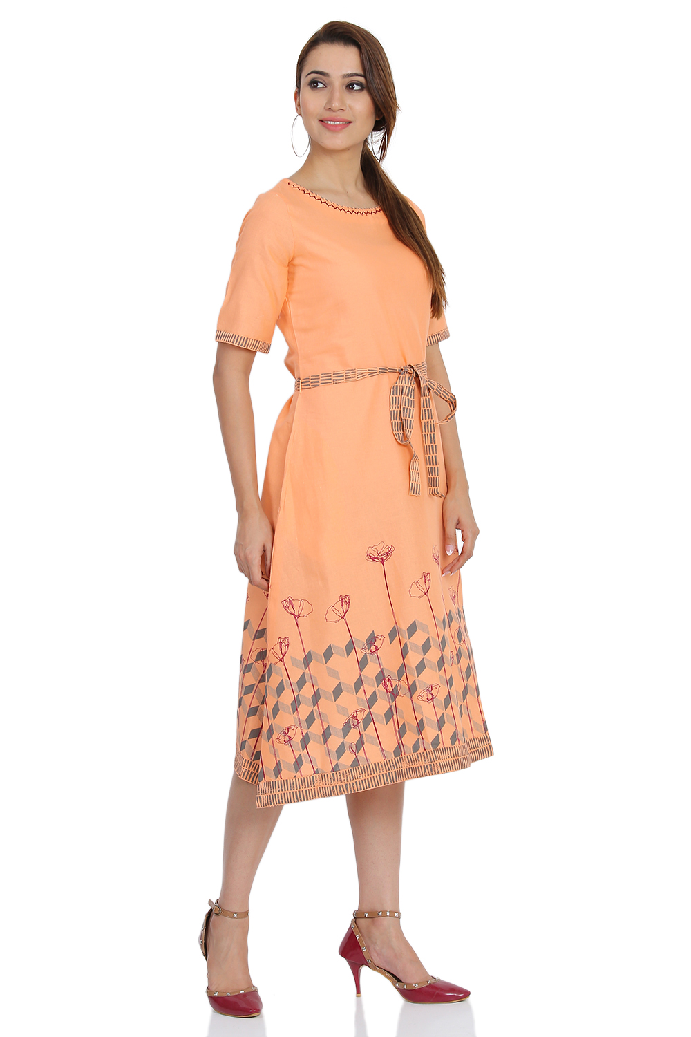 Peach A Line Cotton Dress image number 2