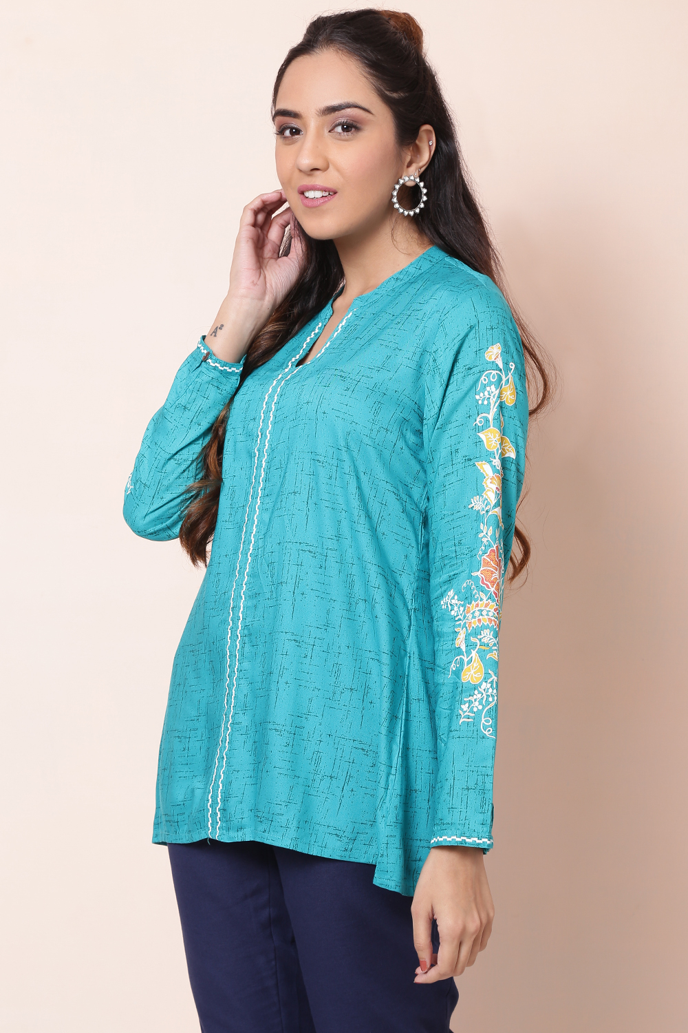 Blue Viscose Rayon Short Top image number 1