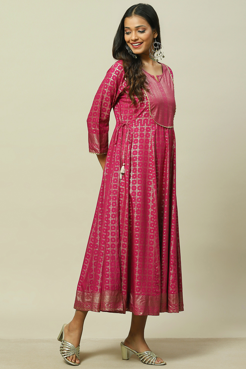 Magenta LIVA Kalidar Dress image number 3