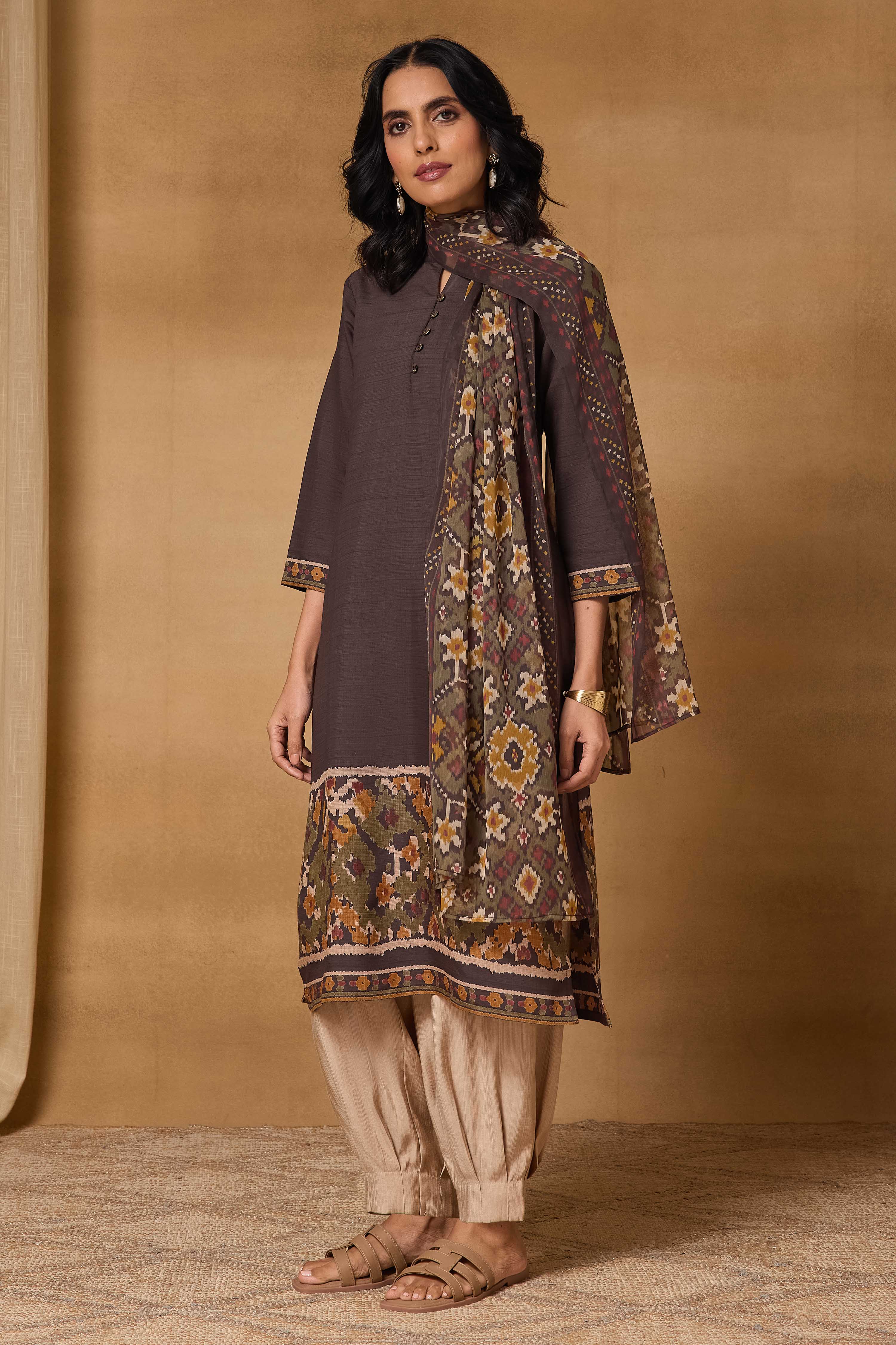 Mustard Viscose Blend Straight Printed Kurta image number 2