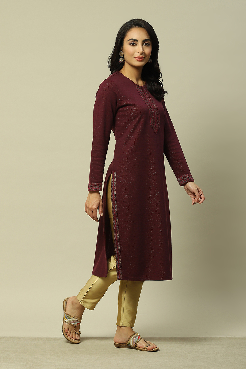 Purple Jacquard Yarndyed Kurta image number 4