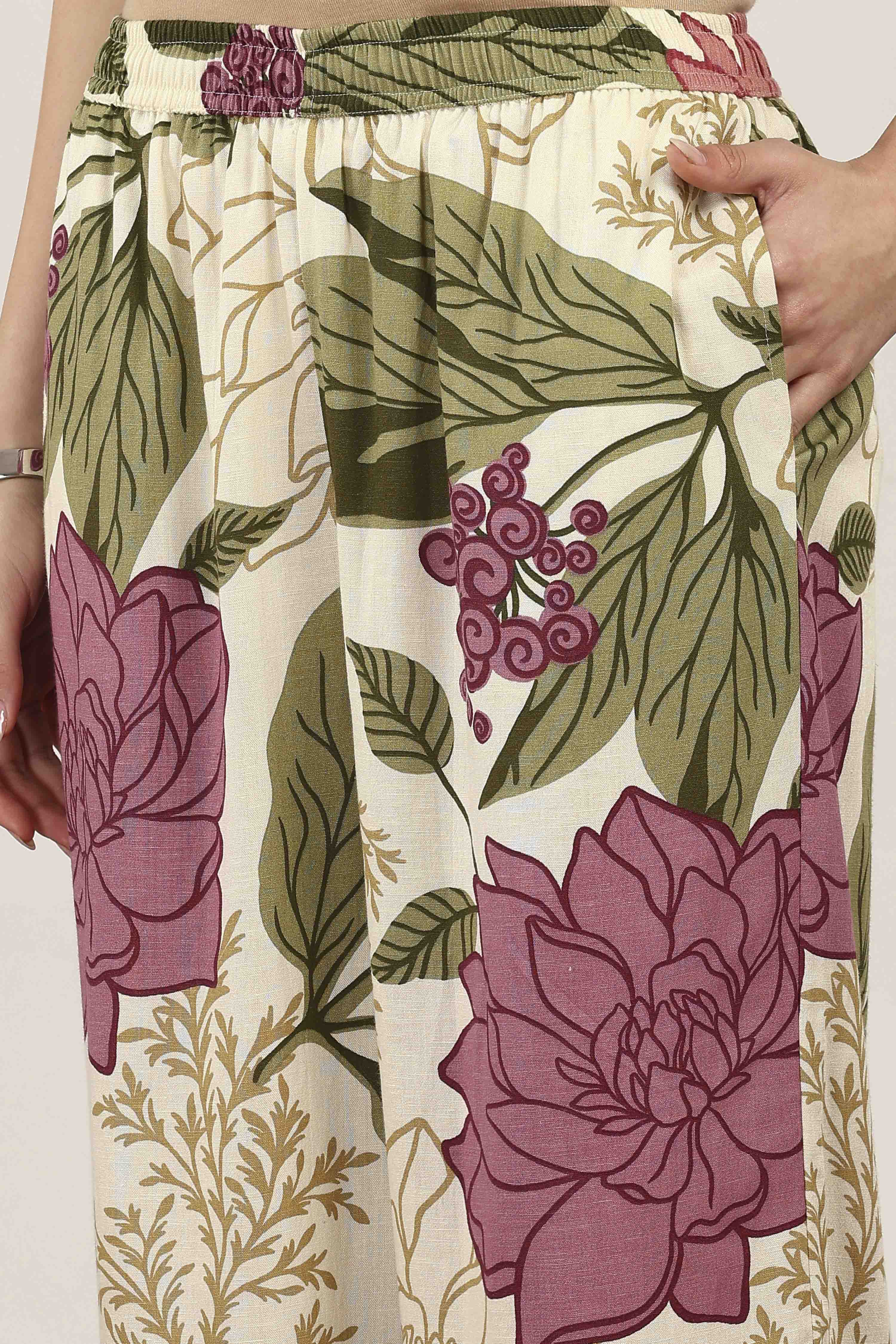 Beige Rayon & Cotton Flex Kurta Pants Set image number 2