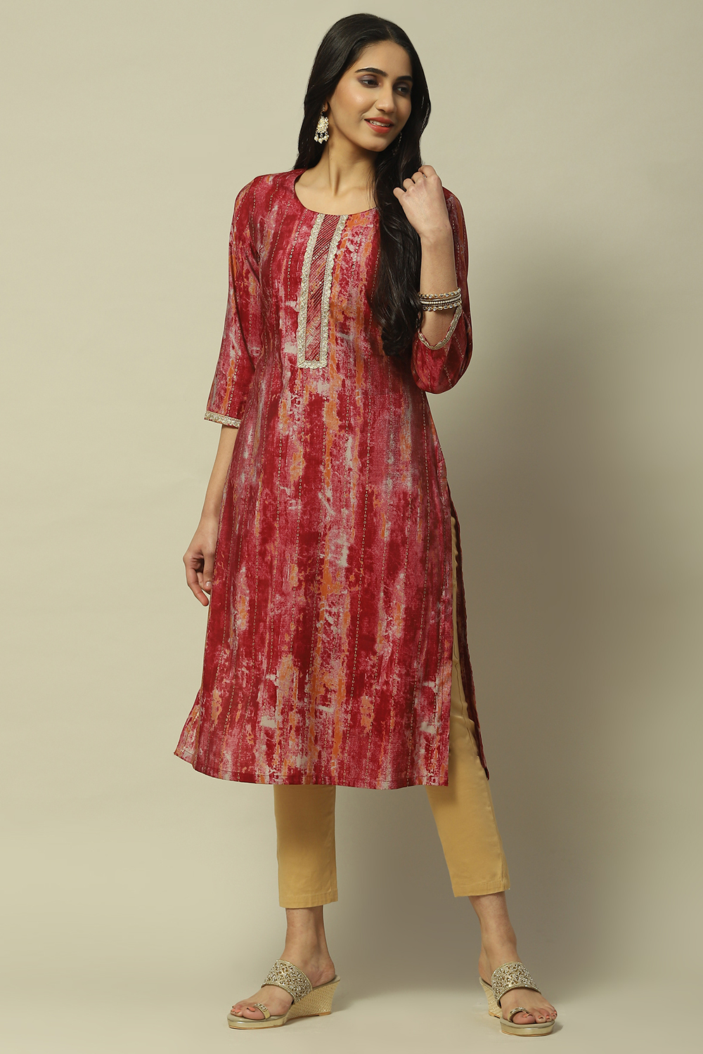 Maroon Viscose Blend Staight Kurta image number 0