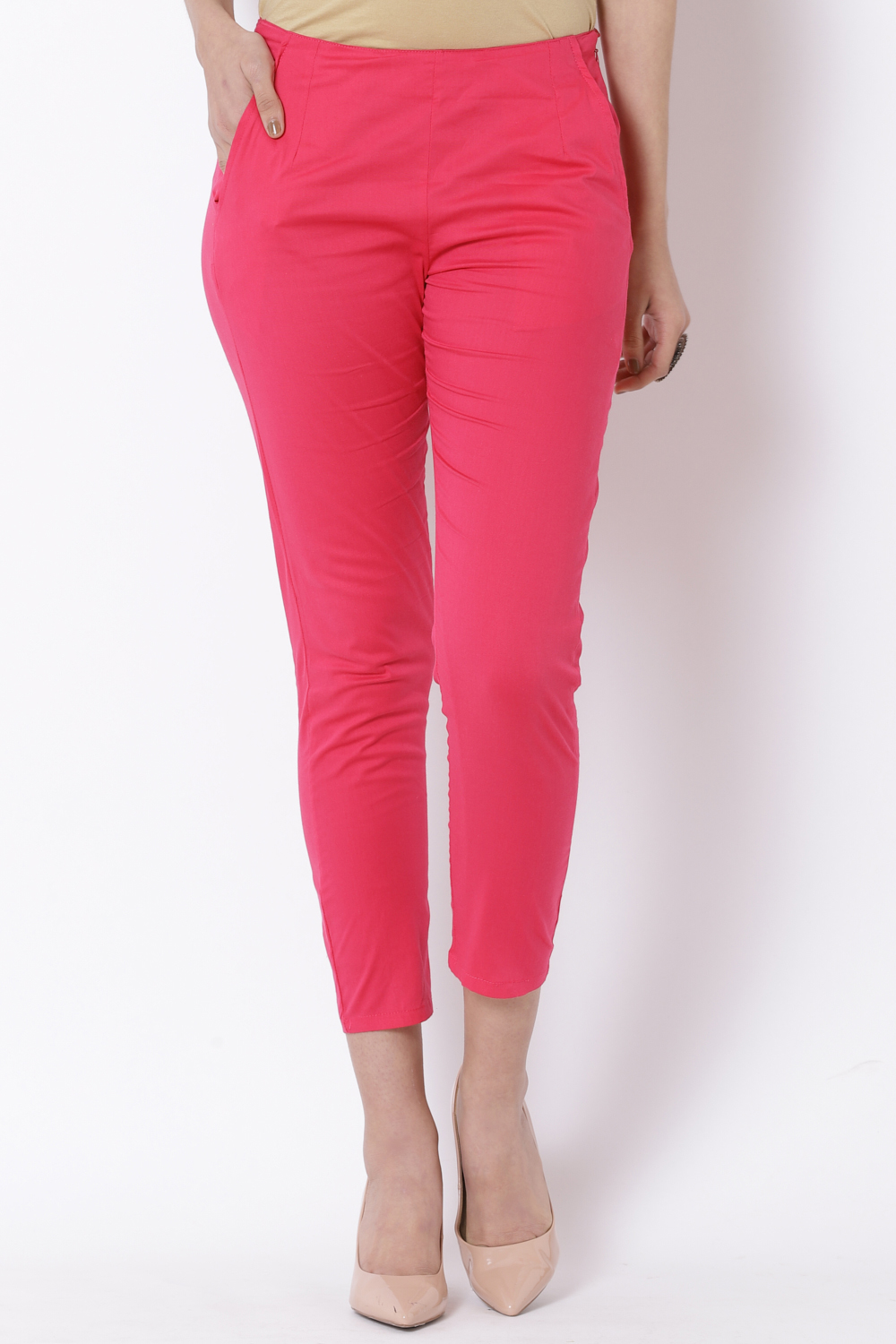 Pink Poly Lycra Slim Pants image number 0