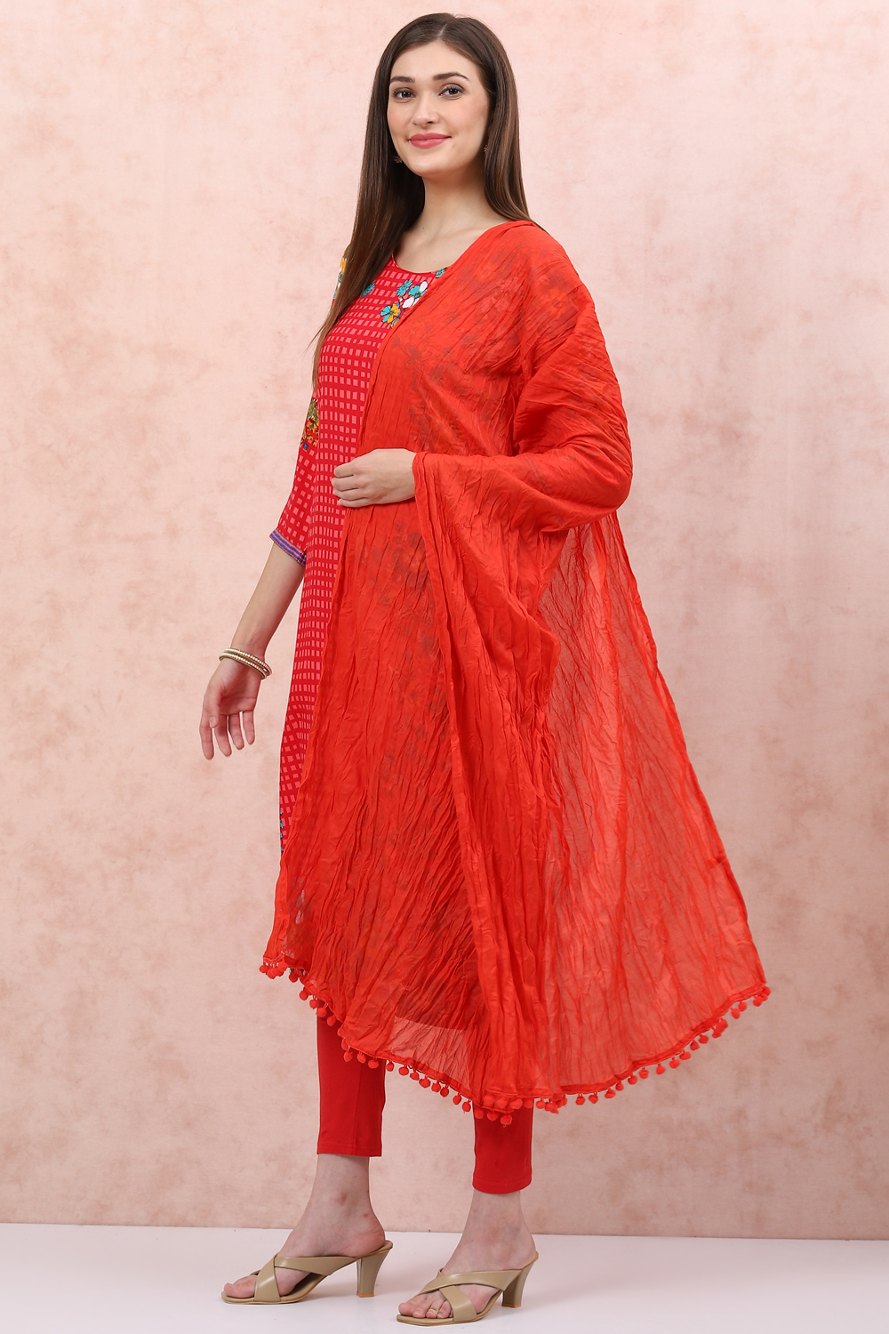 Tomato Red Cotton Stole image number 2