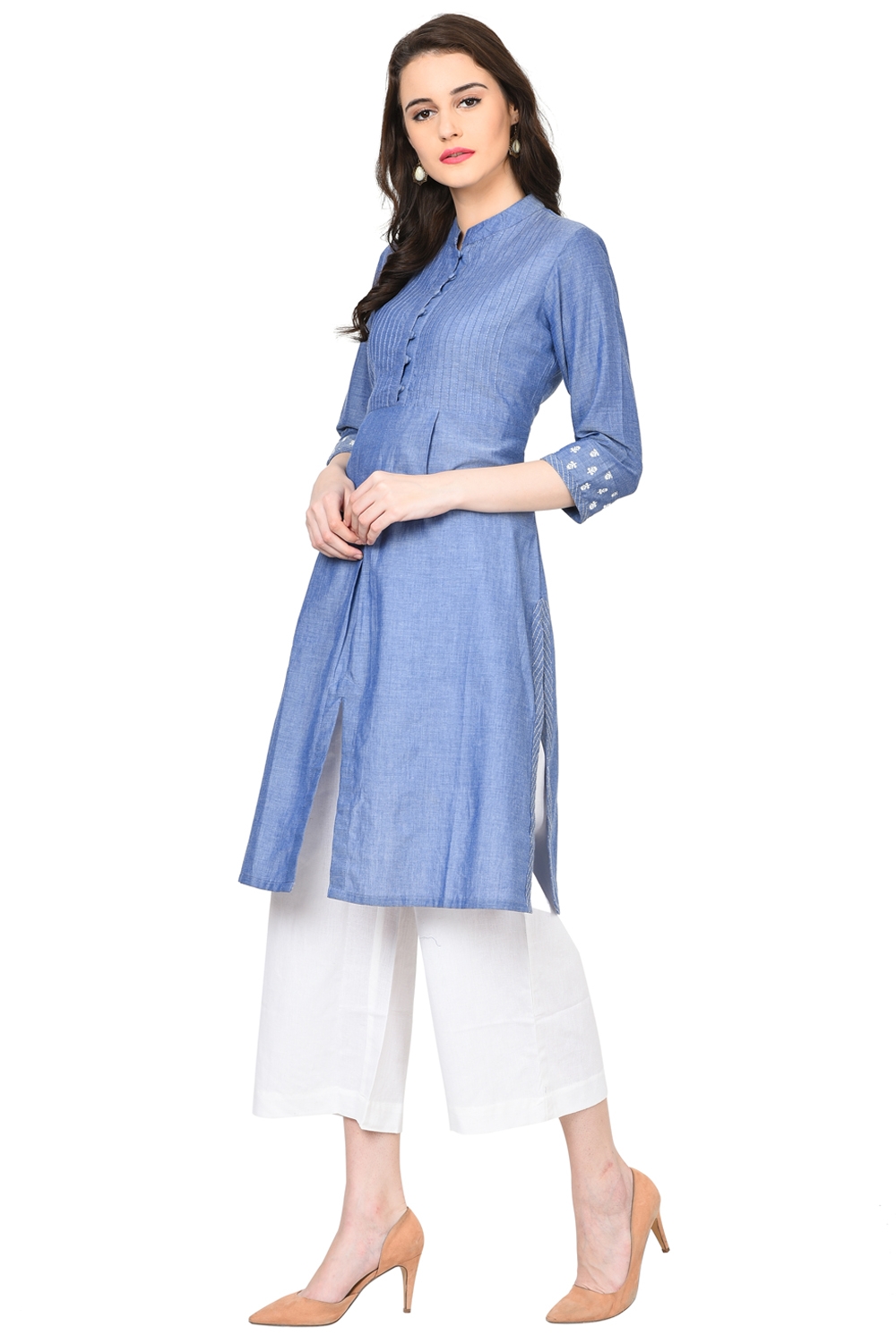 Blue Straight Chambray Kurta image number 3