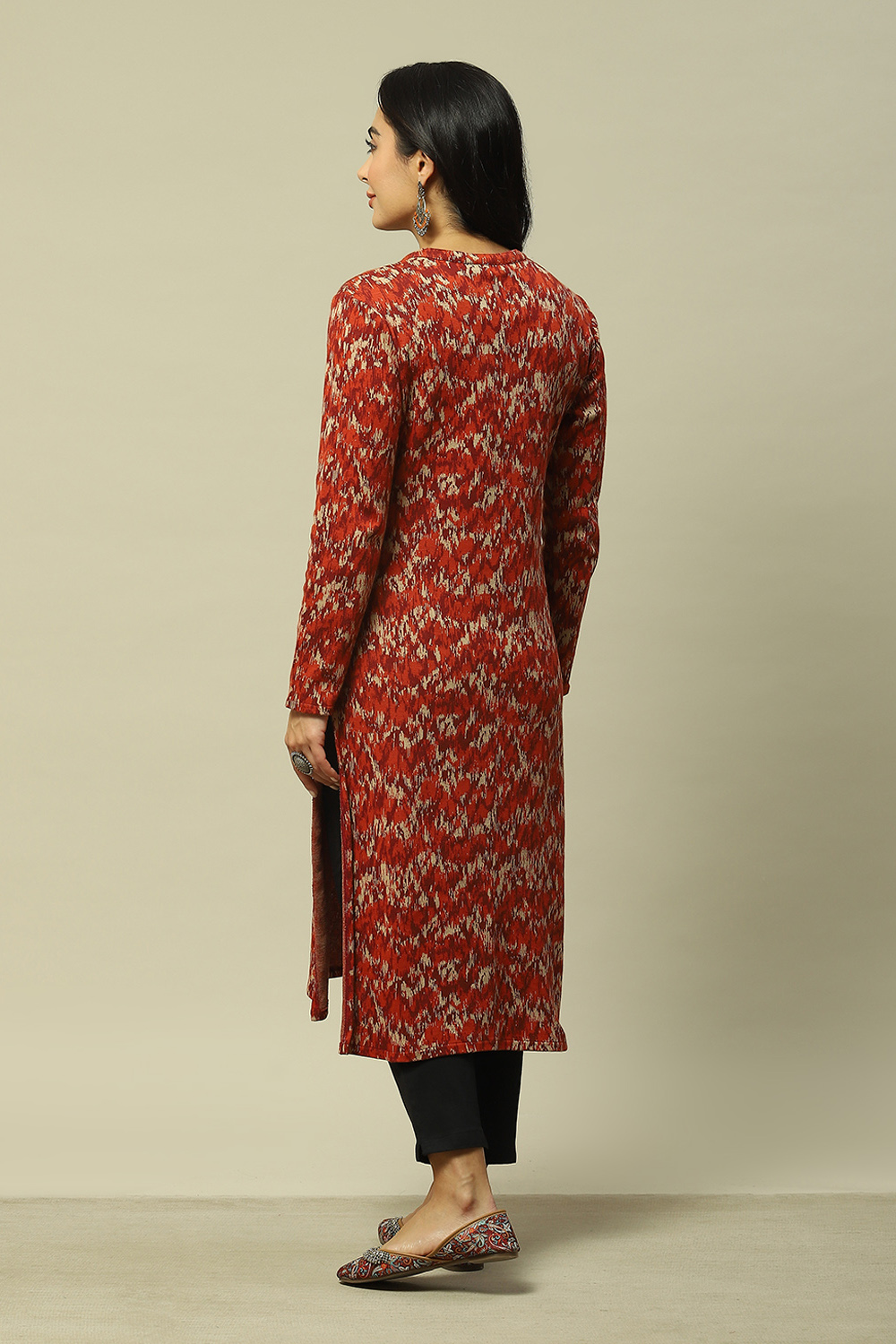 Rust Cotton Blend Straight Printed Kurta image number 3