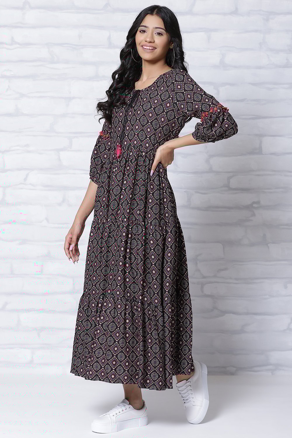 Black LIVA Tiered Dress image number 3