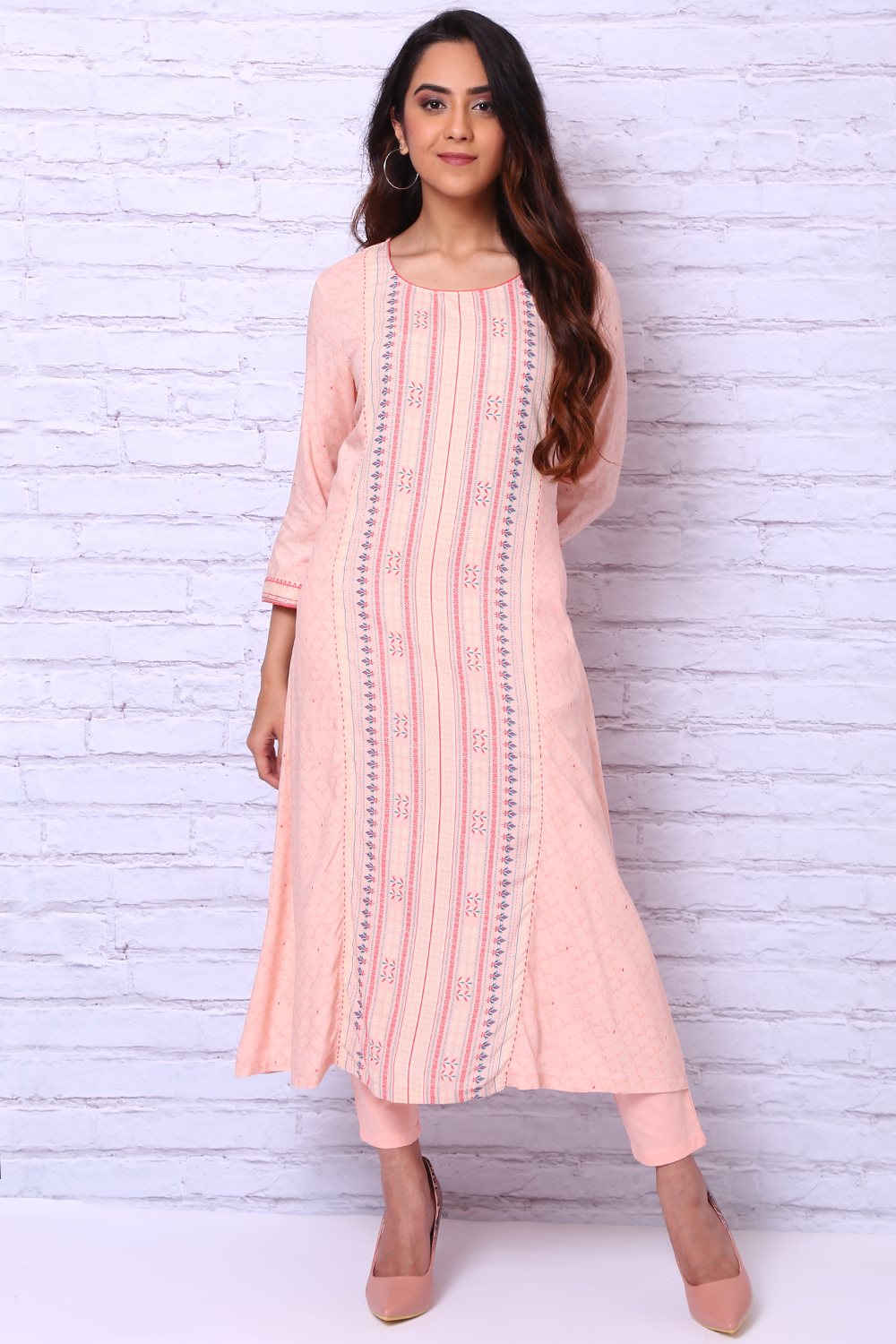 Peach Viscose Rayon A Line Kurta image number 0