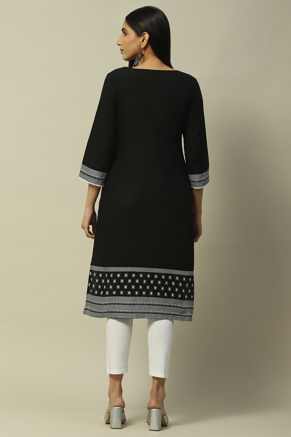 Black Cotton Staight Kurta image number 3