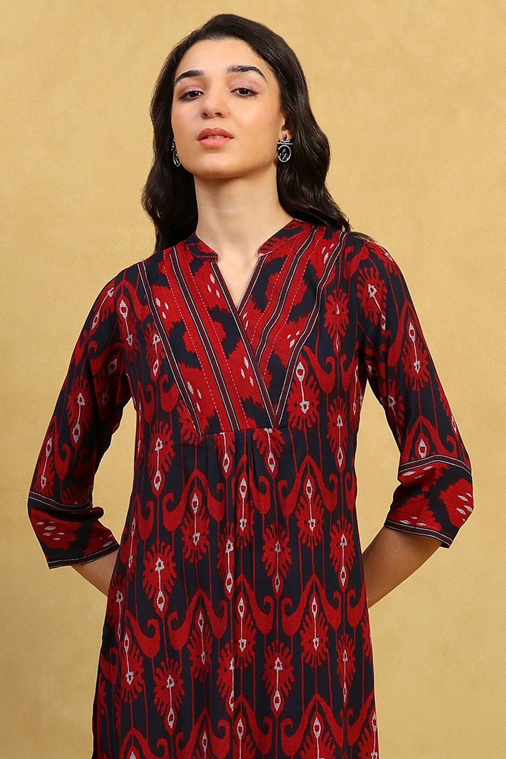 Red Viscose Blend Printed Gathered Kurta Palazzo Set image number 1
