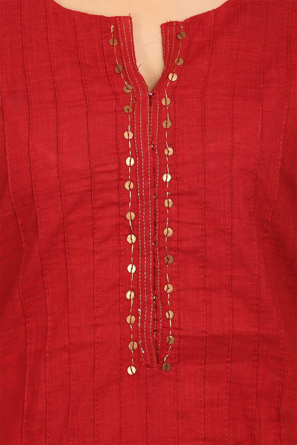 Red Straight Cotton Kurta image number 4