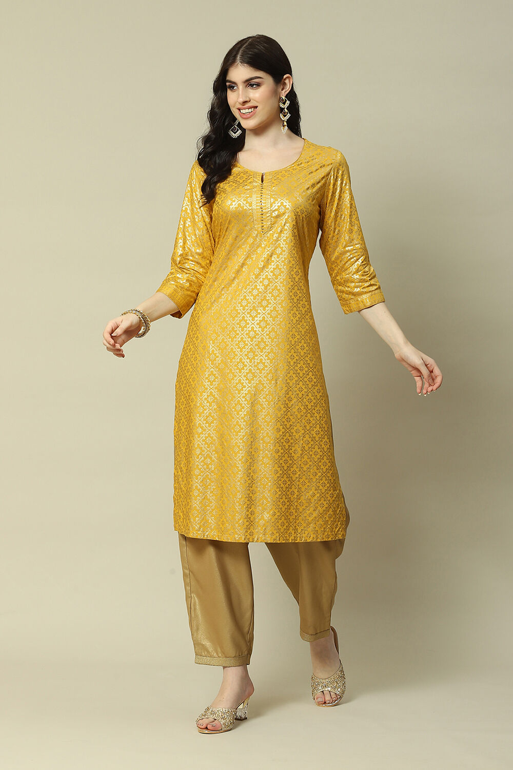Yellow Viscose Straight Kurta image number 5
