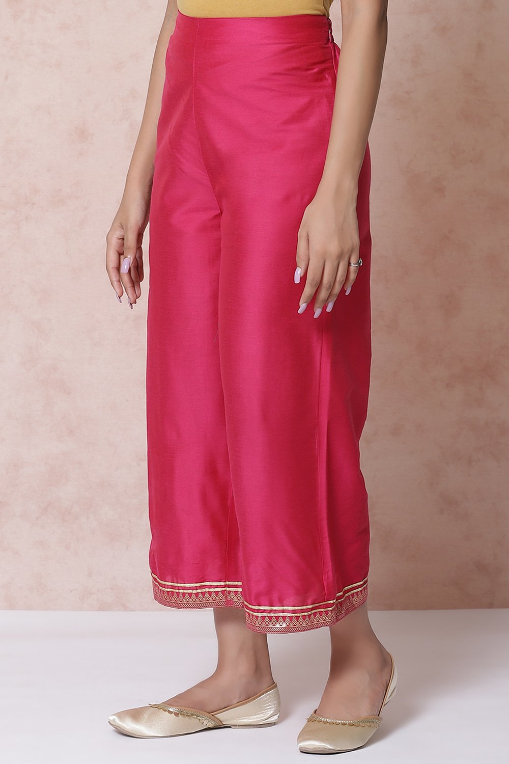 Fuchsia Art Silk Palazzo Pants image number 3