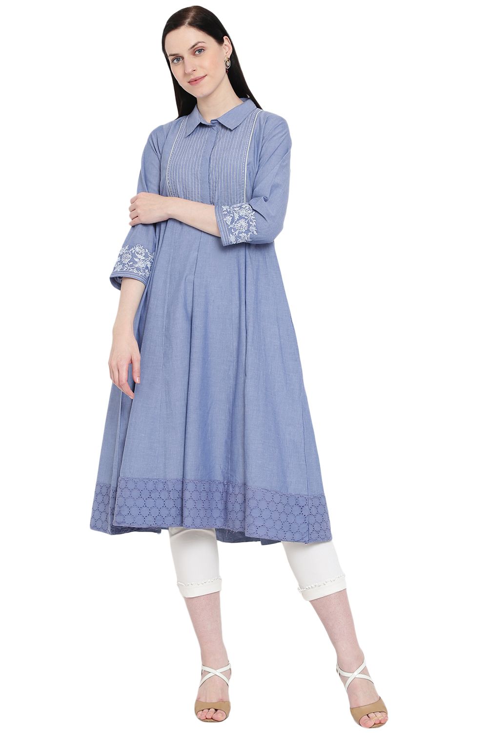 Light-Blue Chambray Kalidar Kurta image number 0