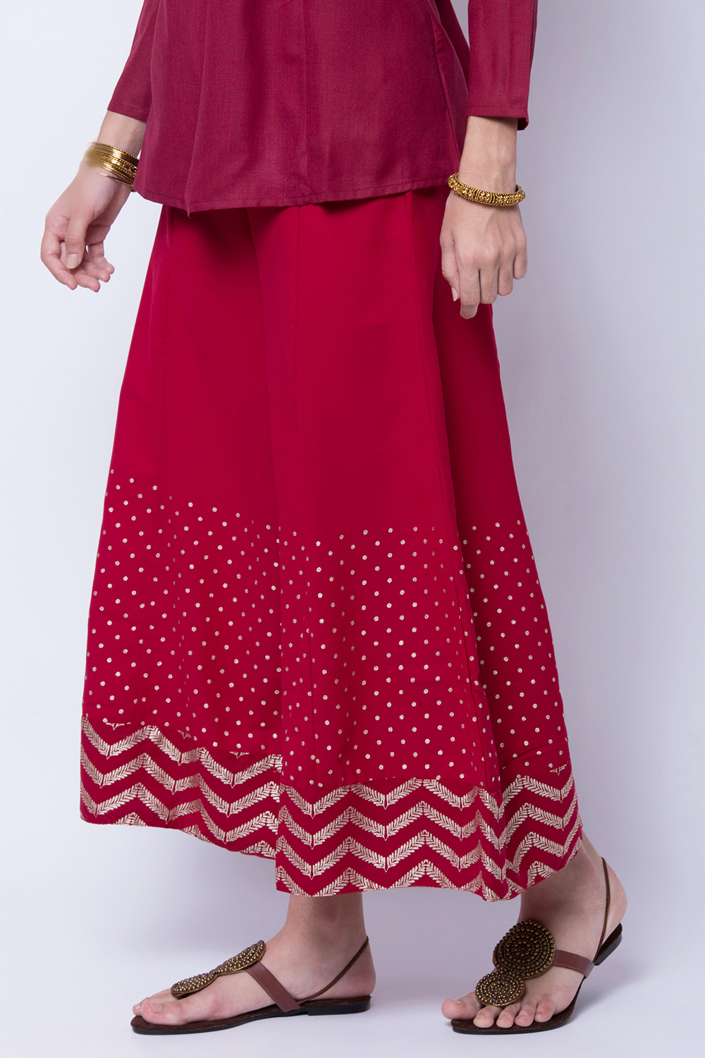 Maroon Poly Cotton Palazzo image number 1