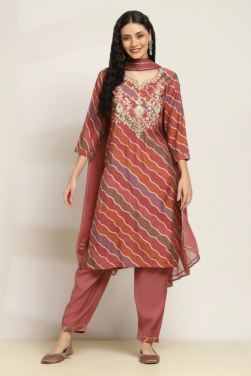 Olive Green Printed Straight Kurta Set image number 6