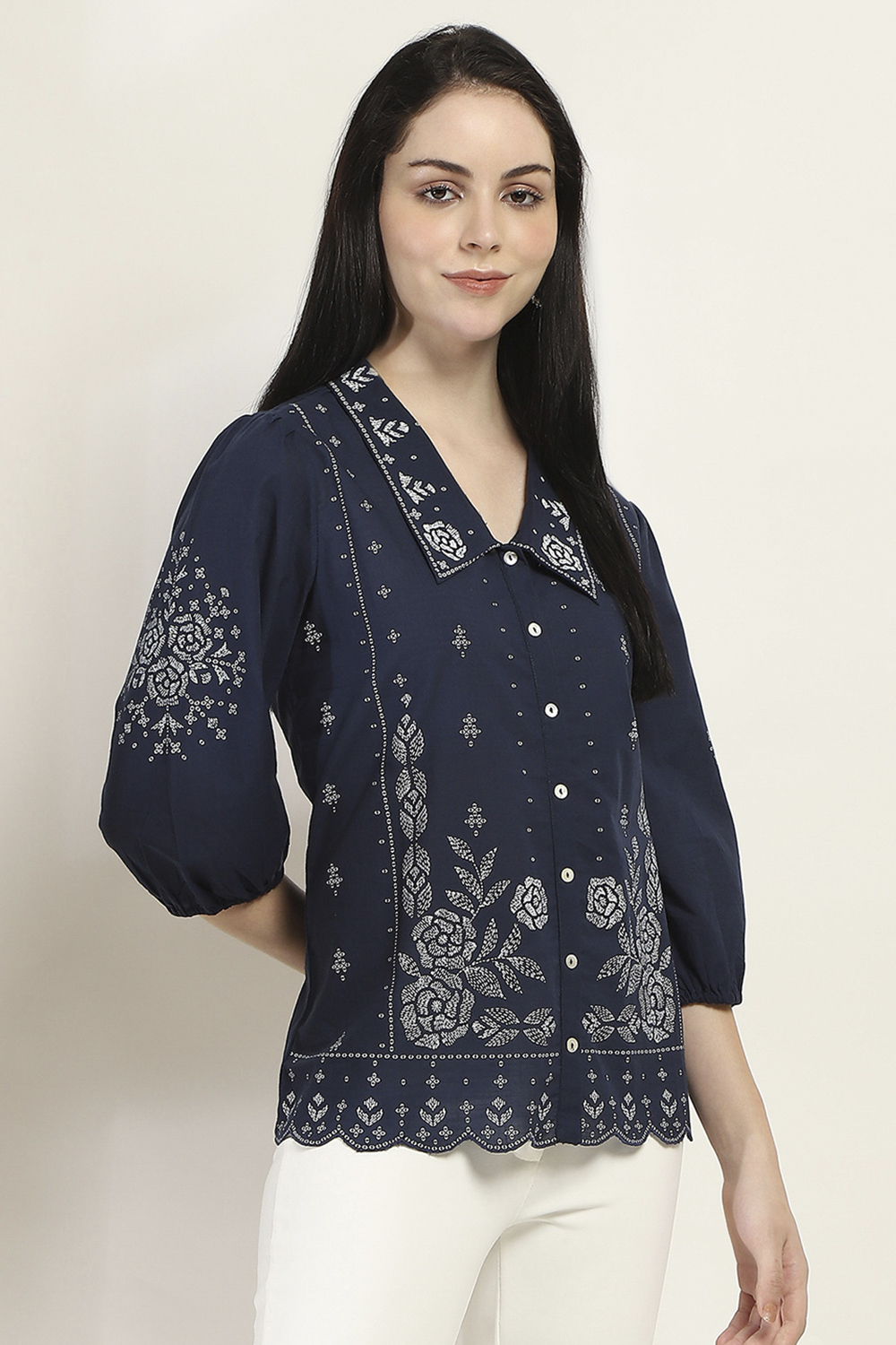 Navy Cotton Straight Kurti image number 4