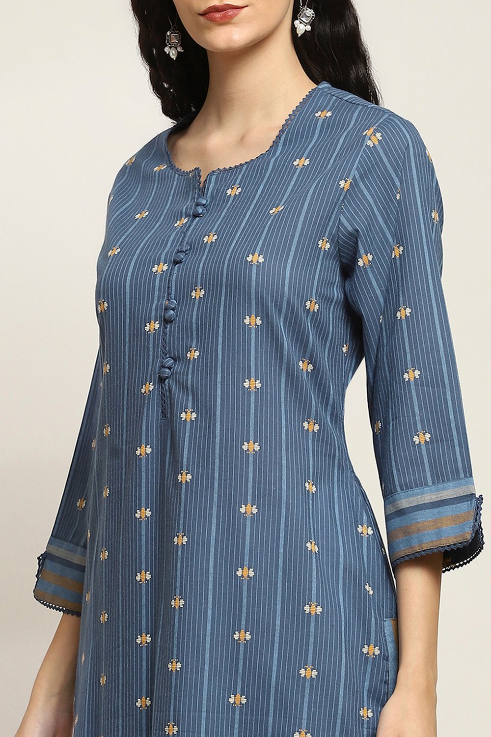 Indigo Cotton Straight Kurta image number 1