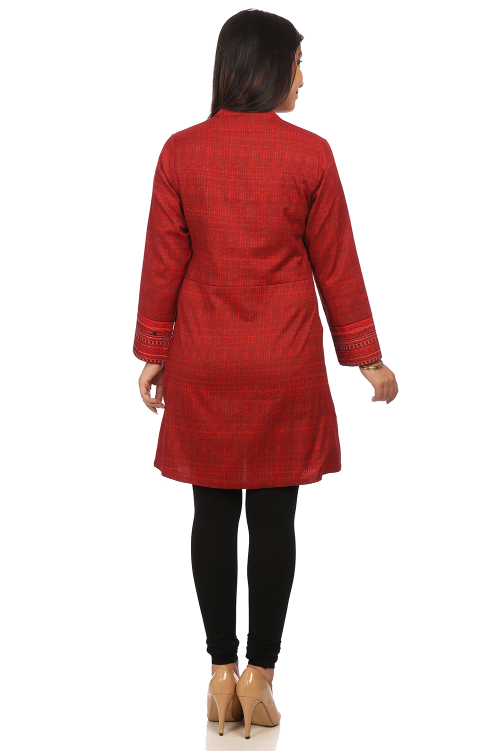 Rust Straight Cotton Linen Kurta image number 4