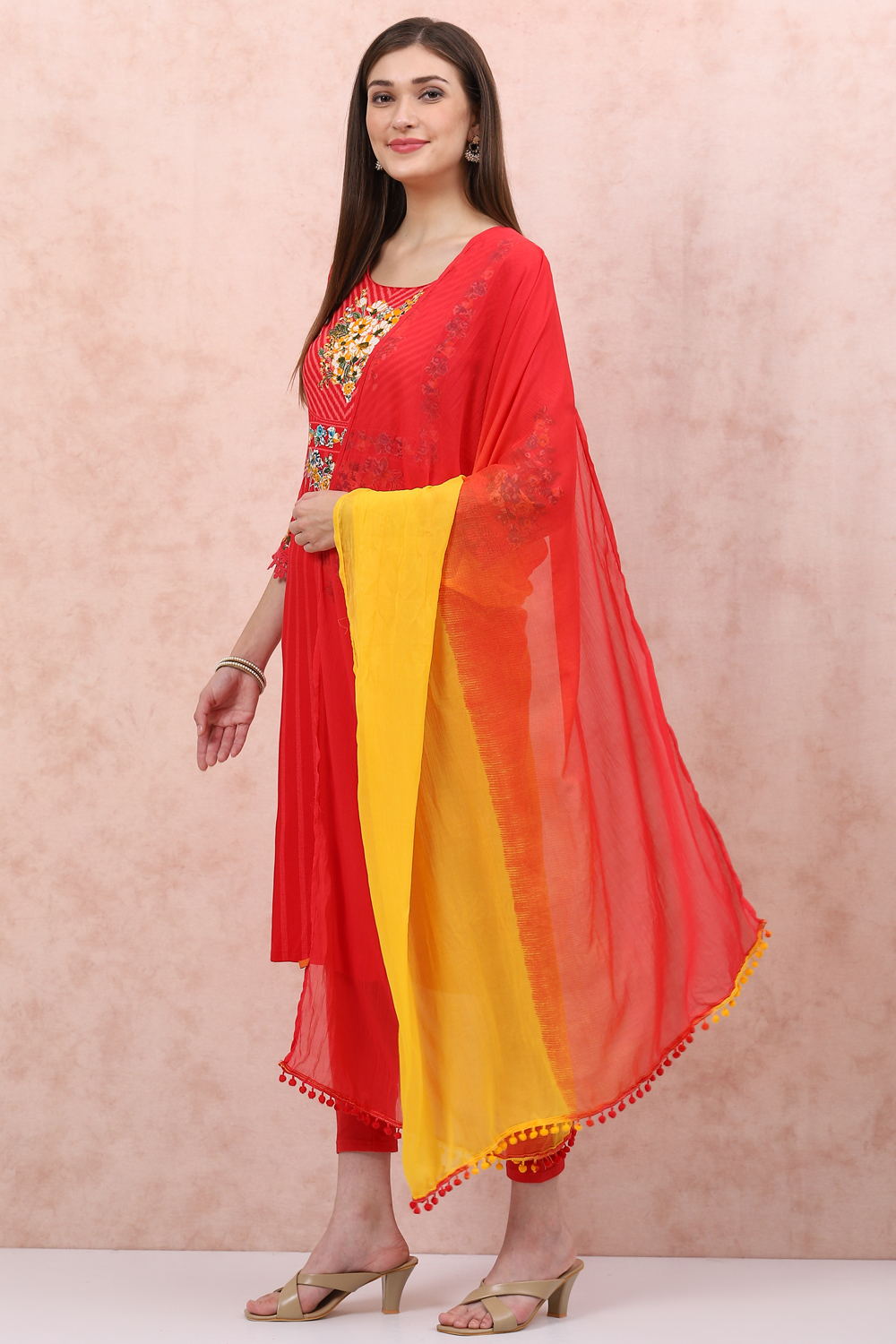 Red & Yellow Art Silk Dupatta image number 2