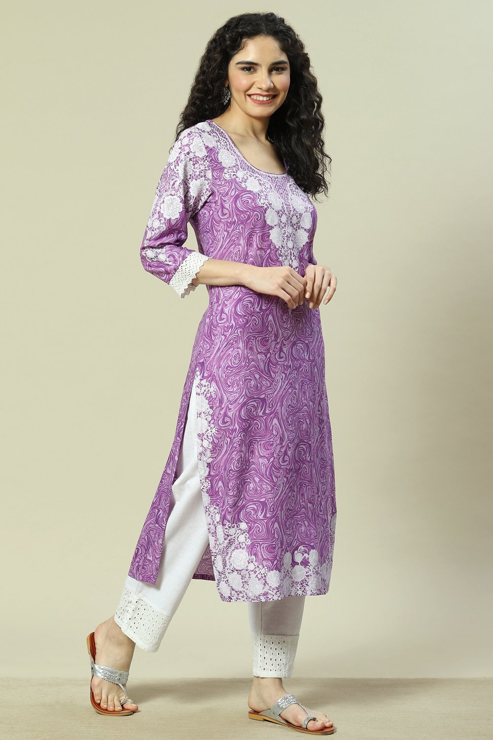 Purple LIVA Straight Kurta image number 3