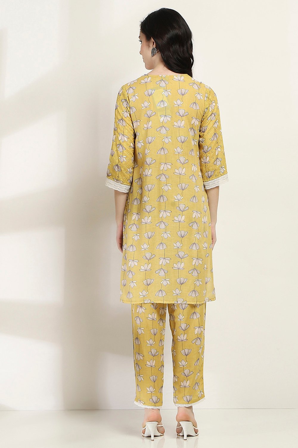 Yellow Cotton Blend Straight SET image number 4