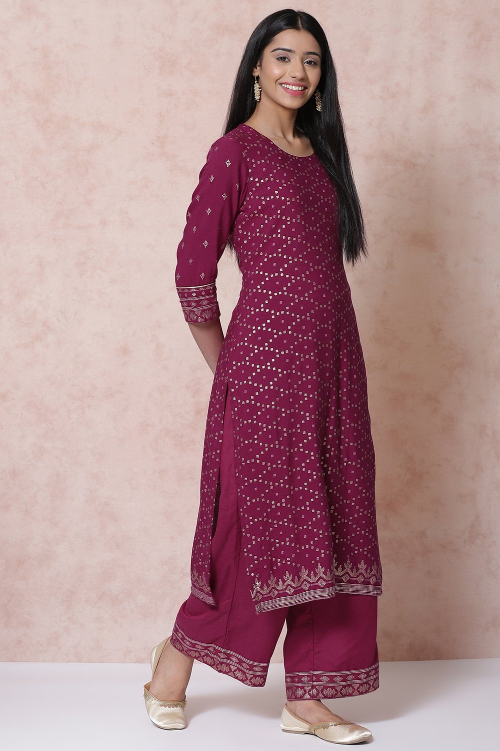 Wine LIVA Straight Kurta image number 2